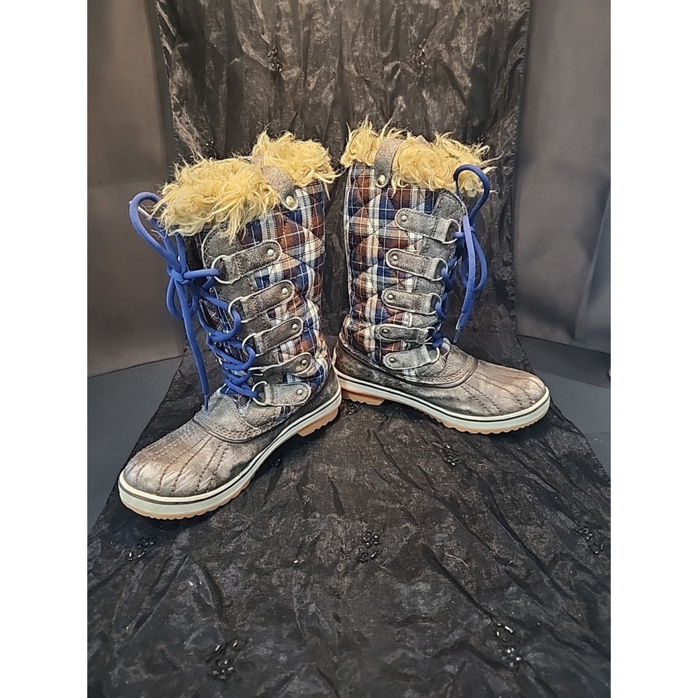 Sorel Boots Bracken Estate Plaid Tofino Winter Waterproof Faux Fur, Sz7, EUC - Picture 2 of 9